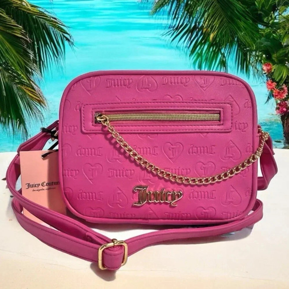 Juicy Couture Bestseller Chain Up Camera Crossbody Pink Purse Emboss Bag NWT - Picture 4 of 10